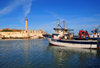 Cherchell - Tipasa wilaya, Algeria / Algrie: harbour - fishing boat 'Hadj Taiab' and the lighthouse | port - bateau de pche 'Hadj Taiab' et le phare - photo by M.Torres