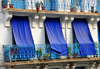 Algiers / Alger - Algeria: white building with blue curtains in the exterior - Asselah Hocine street - 'Algiers the White' | immeuble blanc avec des rideaux bleus  l'extrieur - Rue Asselah Hocine, ex-Rue Alfred Lelluch - Alger la Blanche - photo by M.Torres