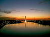 Australia - Melbourne (Victoria): Sunset on the Yarra River and Victoria Harbour - Bolte Bridge - photo by Luca Dal Bo