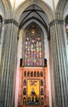 So Paulo, Brazil: detail of the cathedral's transept with lancet window and mosaic displaying St Anne and Mary - Praa da S - Neo-Gothic style, designed in 1912 by the German architect Maximillian Hehl -  So Paulo See Metropolitan Cathedral - photo by M.Torres