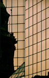 Santiago de Chile: Plaza de Armas - Metropolitan Cathedral reflected on the glass faade of an office tower - Catedral Metropolitana de Santiago - photo by M.Torres