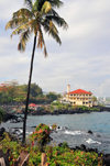 Moroni, Grande Comore / Ngazidja, Comoros islands: the Corniche - coconut tree and Prince Said Ibrahim mosque - photo by M.Torres