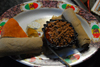 Gondar, Amhara Region, Ethiopia: injera with meat - Ethiopian food - photo by M.Torres