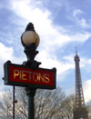 France - Paris: pedestrian crossing and Eiffel tower (photo by K.White)