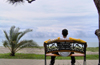 Georgia - Batumi, Ajaria: waterfront - man sitting on a bench and looking at Black Sea - photo by S.Hovakimyan