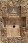 Iran - Naqsh-e Rustam: cross - probably the tomb of Xerxes - relief shows Xerxes in front of the altar, praying to Ahuramazda and sacrificing to the holy fire.jpg - photo by M.Torres