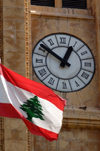 Lebanon / Liban - Beirut: clock and Lebanese flag (photo by J.Wreford)