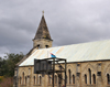 Andasibe, Alaotra-Mangoro, Toamasina Province, Madagascar: church and basketball goal - photo by M.Torres