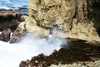 Mozambique / Moambique - Inhambane: Tofo - angler - waves against the cliff / pescador - photo by J.Stroh