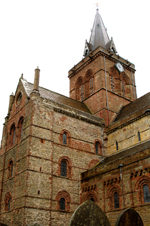 Orkney island - Kirkwall- St Magnus Cathedral was founded in 1137 by Earl Rognvald-Kali, the nephewof the martyred Earl Magnus. It is dedicated to Magnus, and contains hisremains - photo by Carlton McEachern