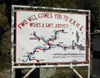 Indus Valley - North-West Frontier, Pakistan: welcome sign and map of the Karakoram Highway - N35 - KKH, by the Frontier Works Organization - FWO - the world's highest paved international road, built by the Pakistan Army Corps of Engineers - photo by D.Steppuhn