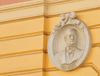 Panama City / Ciudad de Panama: Casco Viejo - Richard Wagner medallion at the Teatro Nacional - architect Genaro Ruggieri - photo by M.Torres