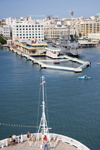 Puerto Rico - San Juan: waterfront, pier and cruise ship prow (photo by D.Smith)