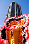 Port of Spain, Trinidad and Tobago: Central Bank Tower - Eric Williams Plaza - architect Anthony C. Lewis - office building behind indian costume - carnival - photo by E.Petitalot