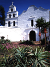 San Diego: Mission San Diego de Alcala est, 1769, the oldest European mission in California - chapel faade - California's First Church - photo by J.Fekete