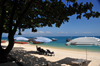 Stone Town, Zanzibar, Tanzania: deckchairs and parasols - beach of the Tembo hotel - Shangani - photo by M.Torres