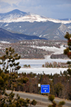 Dillon Reservoir, Summit County, Colorado, USA: stating the obvious - Interstate 70 sign pointing to the scenic area - Blue River Basin - photo by M.Torres